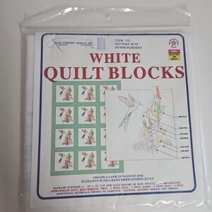 Jack Dempsey White Quilt Blocks #218 Hummingbirds  NEW Set of 6  18"x18"